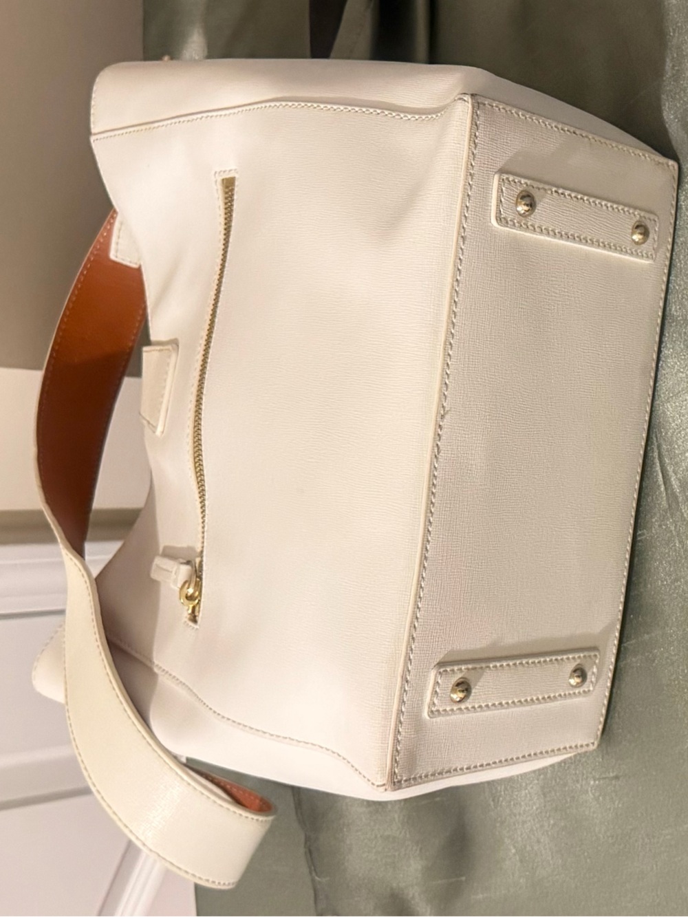 Dooney & Bourke Cream Leather Shoulder Bag with Gold Hardware